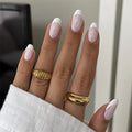 French Press on Nails Medium Almond Fake Nails Milky White Nails Press ons with Design Full Cover Stick on Nails for Women French Manicure,Reusable | Nail Sticky Tabs | Easy Apply | 24Pcs