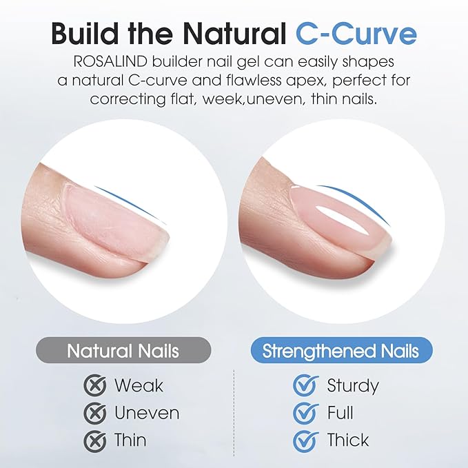 ROSALIND 2pcs Builder Gel for Nails,11ml 7 in 1 Clear Building Gel Nail Strengthener Enhancement Nail Building Nail Apex Soak Off U V Light Cure, Base Coat Top Coat Needed