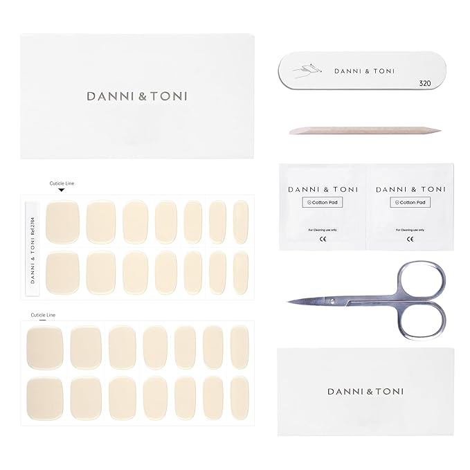 DANNI & TONI Semi Cured Gel Nail Strips Nude (Velvet Nude) Natural Gel Nail Wraps UV Led Nails 28 Stickers
