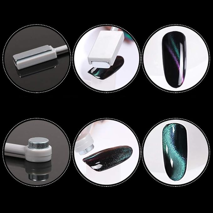 2 Pieces Magnet Stick Double-head Nail Magnet Stick Cat Eye Magic Magnet Stick for 3D Magnetic Cat Eye Gel Magic Nail Art Manicure Tool, Black