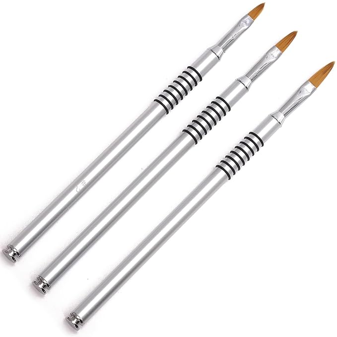 SILPECWEE 3Pcs Kolinsky 3D Nail Art Brush Set - Size 2/4/5#, Acrylic Nail Brush with Silver Metal Nonslip Grip Handle Polish Clean Up Manicure Sculpture Tools for Women Acrylic Application