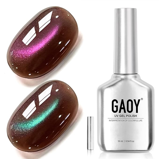GAOY Brown Glassy Cat Eye Gel Nail Polish, 16ml Glitter Holographic Gel Polish with Magnet, Reflective Translucent UV Light Cure, 4307 Aurora Chocolate