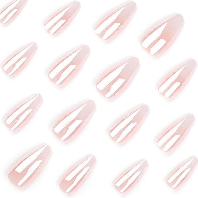 Press on Nails Almond - Medium Fake Nails with Ombre Deign - Glossy Full Cover Stick on False Nails - for Women 24 Pcs