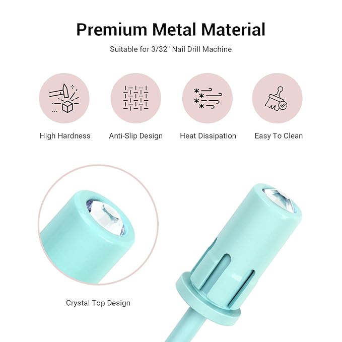 MelodySusie Crystal Top Mandrel Bit for Nails, 3/32'' Easy Off Nail Drill Bits for Sanding Bands, Suitable for Acrylic Nails Gel Manicures and Pedicures, Skylight Blue