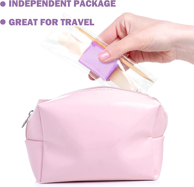 Leelosp 120 Sets Disposable Manicure Kit Basics 3 Pieces Nail Kit, White Wood Nail File 180/180 Grit, Purple Mini Buffer 100/100 Grit, Individually Packed Mini Pedicure Set for Fingernails Toenails