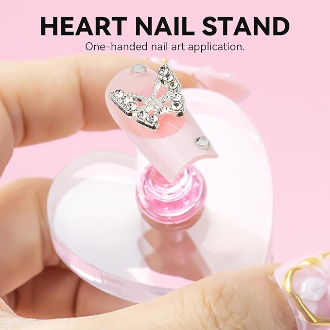 Nail Stands for Press On Nails Painting Display Practice, Powerful Magnetic Nail Tip Holders for Diy Design, Heart Nail Art Stand with 200 PCS Double-Sided Tapes Home Salon Use