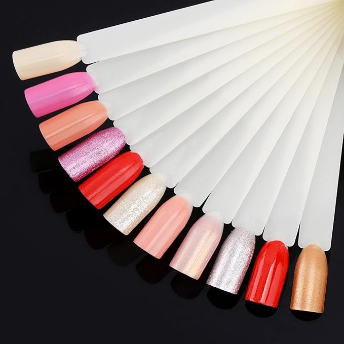 200 Pieces Nail Swatch Sticks Natural Nail Art Practice Tips Fan Shaped Polish Color Display Sticks Square Nail Swatches with Screw