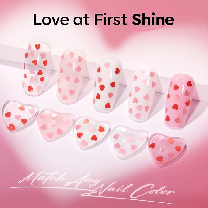 modelones Valentines Gel Nail Polish, 2 Pcs 15 ML Pink Red Gel Polish Hot Pink Red Love-heart Glitter Gel Polish Shimmer Spring Soak Off LED Nail Art DIY Gift For Women Girl