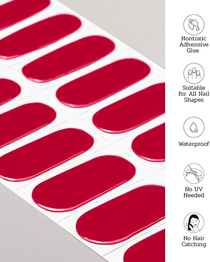 Nail Polish Strips (No UV Lamp Needed) - 22 Pcs Salon Quality Gel Nail Stickers - Long Lasting Wraps (Red Carpet Moment)