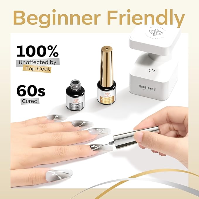 modelones Metallic Gold Silver Gel Liner Nail Polish 2 Pcs Chrome Mirror 3D Effect Nail Art Polish Bronze Thin Brush For Swirl Soak Off French Tip DIY Salon Nail Glue Manicure Gift For Women Girls