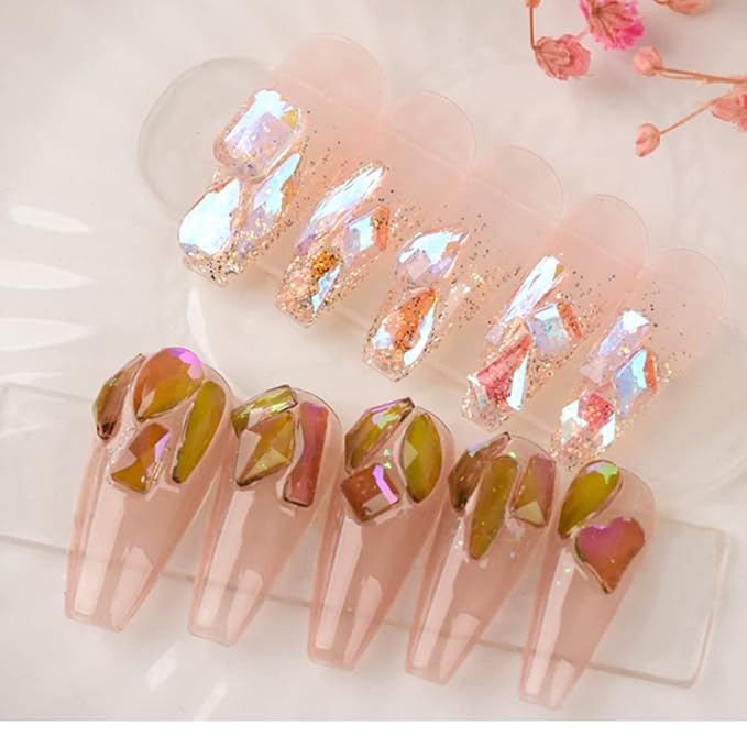 600 Pcs Flatback Rhinestones Set Aurora Crystals for Nails Gems for Crafts Mixed Shape Colored Nail Rhinestones Nail Stones 3D Nail Charms for Nail Designs (Colorful)