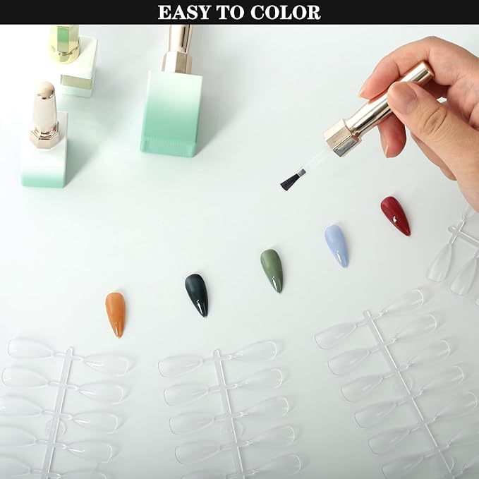 480PCS Nail Color Display Tips,Almond Shaped Premium Acrylic False Nail Tips for Gel & Regular Polish, Durable, Easy to Color – Perfect for Nail Practice & Professional Use(Clear)