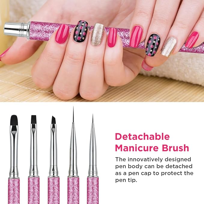 Nail Art Brushes Set Nail Art Design Pen Painting Tools with Nail Extension Gel Brush,Nail Polish Brush, Builder Nail Gel Brush, Nail Art Liner Brush for Salon Gift for Girls Women (Rose)