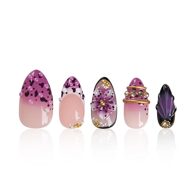 LOVFUL Short Press on Nails Plum Noir | Handmade Acrylic Press ons| Reusable Fake False Nails | Almond Regular 1.0in | H740-L