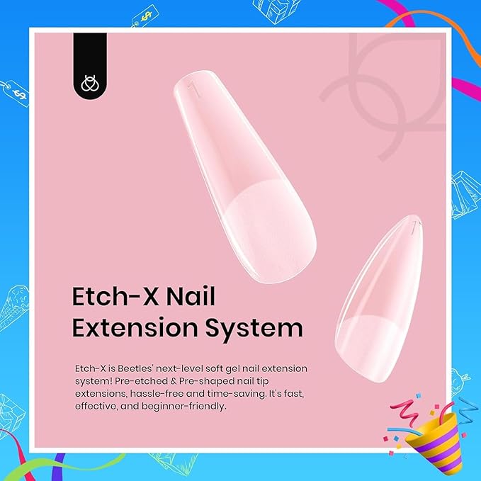 Beetles Soft Gel Nail Tips Short Almond 288pcs in 12 Sizes, Etch-X Pre-Etched Full Cover Acrylic Fake Nails Art, Salon Quality Nail Supplies, Easy DIY Nail Extension or Press On Nails, Gift for Women