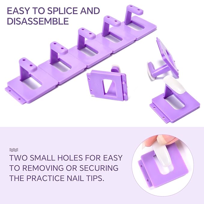 10PCS Plastic Nail Display Stands with Holes Nail Training Frame with 110Pcs Practice Nail Tips, Spliced Stand for Gel Nail Polish DIY Nail Practice Display Tool, Black