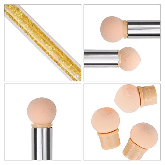 SILPECWEE 1pcs Nail Sponge Pen, Ombre Nail Brush Nail Design Brushes Nail Art Brushes Gel Acrylic Manicure Brush Nail Art Tools with 16Pcs Replaceable Sponge Heads (Yellow)