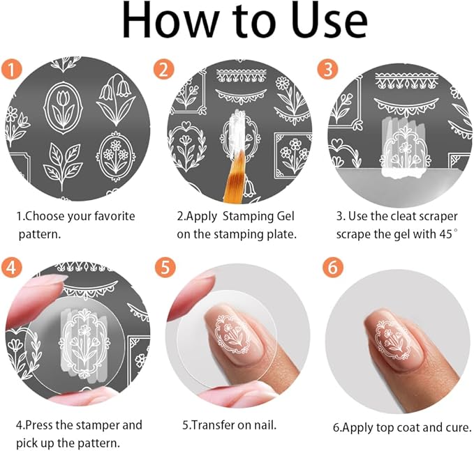 PH PandaHall 3pcs Flower Bouquet Nail Stamping Plate Tulip Rose Nail Stamper Daisy Lily of The Valley Nails Arts Stencils Vintage Lace Nails Image Plates for DIY Manicure Salon Print Design Decor
