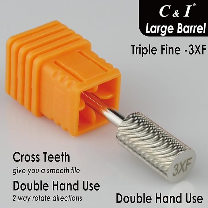 C & I Large Barrel Nail Drill Bits, Professional Electric File for Manicure Drill Machine, Nail Gels Remove, 3/32” (Triple Fine -3XF)
