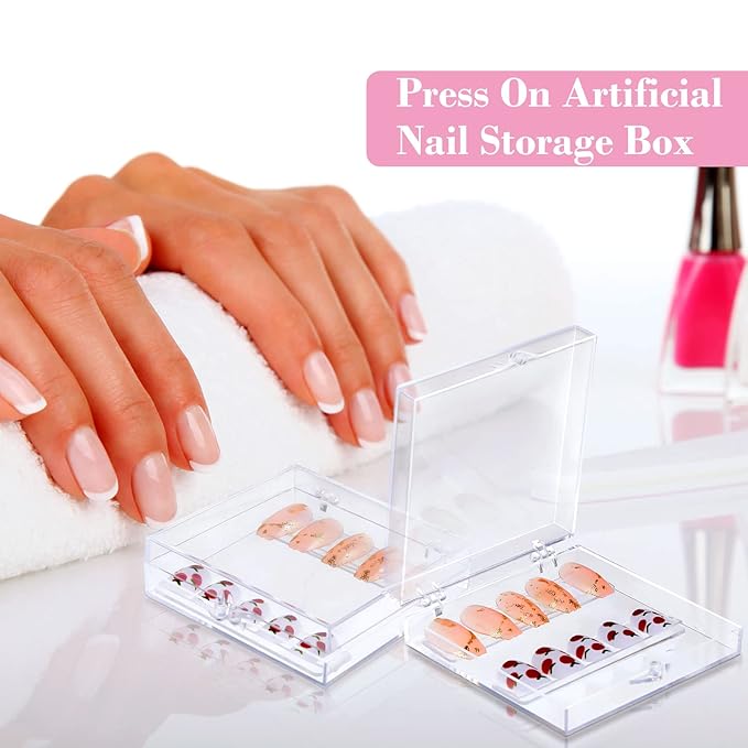 66 Pcs Artificial Nail Storage Box and Nail Art Display Stand Holder Set, 15 Plastic False Nail Packaging Boxes 50 Clear Press on Nail Stand with 5 M Double Sided Tape for Acrylic Nails Practice Salon