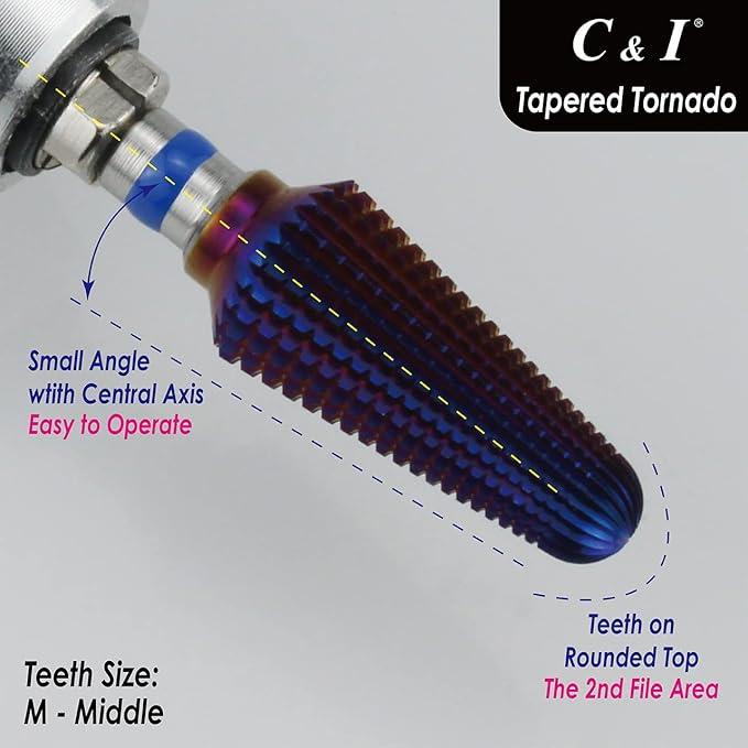 C&I Tapered Tornado & Olive Tornado Nail Drill, E File for Manicure Drill Machine, Professional Nail File to Quick Remove Nail Gels (M, Tapered)