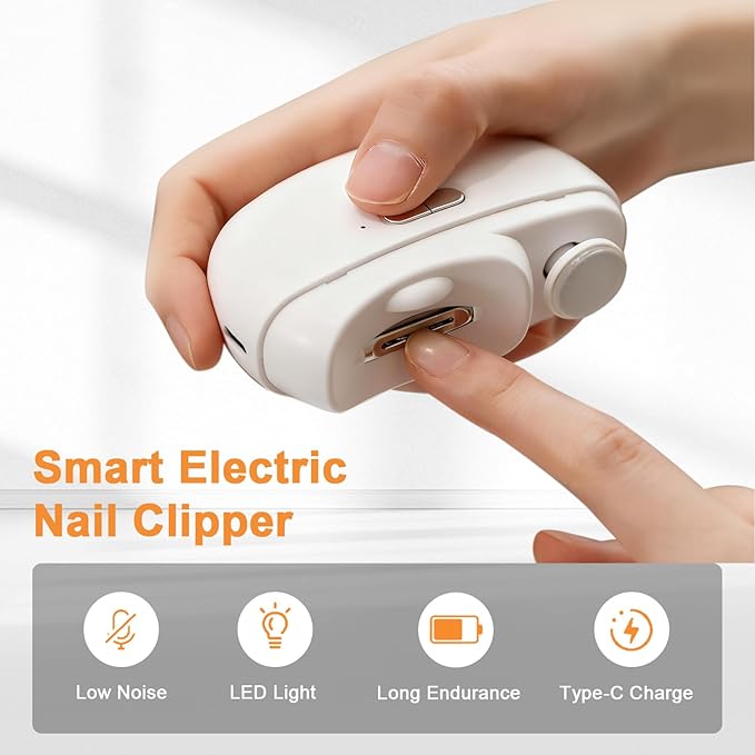 Easyclip Smart Nail Clipper - 3 in 1 Smart Electric Nail Clippers for Seniors, Baby and Adults,Polishing Clipper with LED Light,Suitable for Fingernail Toenails(Gray)