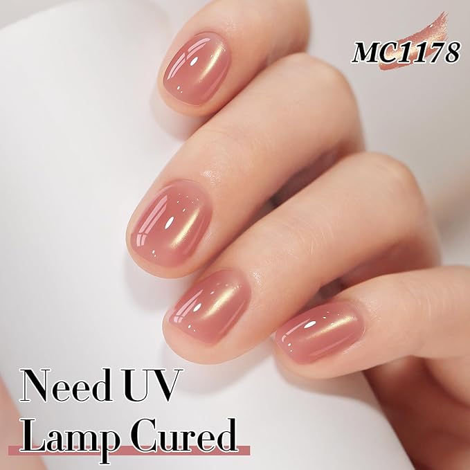 Double Rhythm 0.5 Oz Cat Eye Gel Polish with Magnet Same Color Same Bottle Holographic Glitter Shimmer Translucent Color Salon 15 ML Magnetic Nail Art (Nude Pink-MC1178)