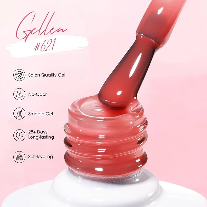 GELLEN Nude Gel Nail Polish, French Tip Gel Nail Polish Set Pink Jelly U V Gelpolish Soak off French Manicure Kit for Nail Art