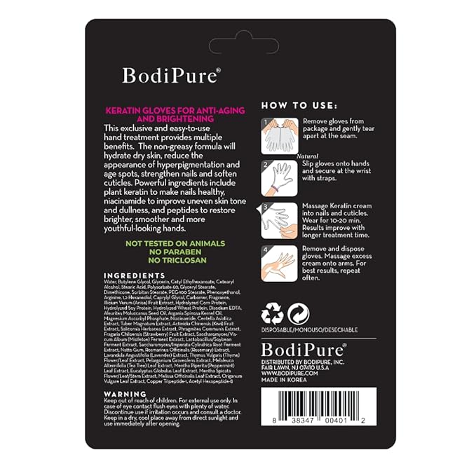 Bodipure Premium Hand Mask Keratin Gloves | Moisturizing Gloves for Dry Hands & Nail-Strengthening & Cuticle Softening | Spa Experience at Home | Chemical Free & for All Skin Types | 4 Pairs
