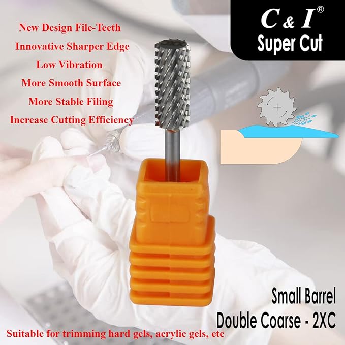 Super Cut Upgrade Edition, Small Barrel Nail Drill Bit for Electric Manicure Drill Machine, Remove the Nail Gels, Acrylic Gels, or Dip Powder (Double Coarse -XXC)