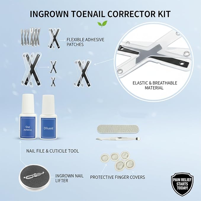 CHGRNLF Ingrown Toenail Treatment Kit, Titanium Alloy Ingrown Toenail Corrector Strips for Big Toe, Toenail Curve Corrector & Straightener for Curled Nails, At-Home Ingrown Nail Pain Relief, 6Pcs