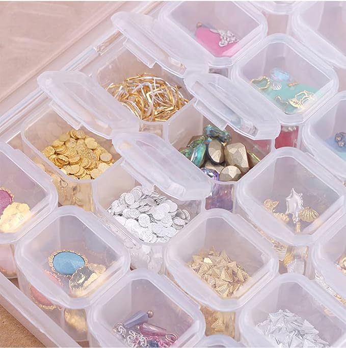 Rhinestone Organizer Box, 3D Acrylic Nail Charms Storage Box,Transparent Plastic Nail Gems Caviar Beads Pearls Nail Art Accessories Display Holder eye jewelry Collecting Container 28 Slots