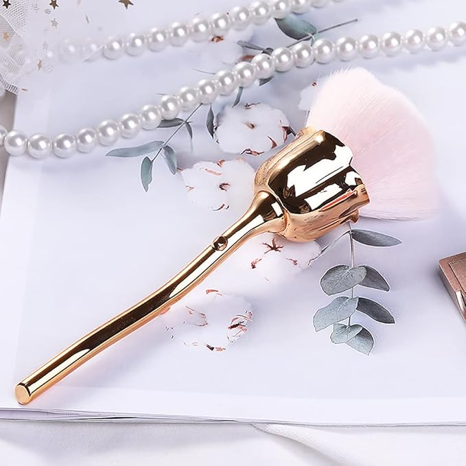 Nail Art Dust Powder Remover, Pink Rose Soft Brush Acrylic Nail Arts Manicure Dust Cleaner Brush for Nail Trimming Cleaning Makeup Brush Tools (Pink)