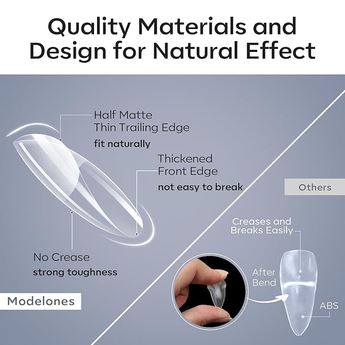Modelones Medium & Short & Extra Short Almond Nail Tips - Multi-type 3 Styles Set Gel Tips Half Matte Full Cover Clear Acrylic Gel Kit Fake Nails for Extension DIY Salon 450Pcs 15Sizes