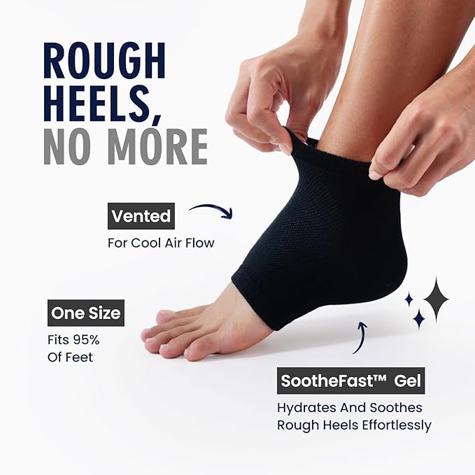 Dr. Frederick's Original Moisturizing Heel Socks for Dry Cracked Heels Treatment - Infused with Olive Oil, Jojoba Oil and Vitamin E - 2 Pairs - Valentines Day Gifts for Her & Him - Black Argan