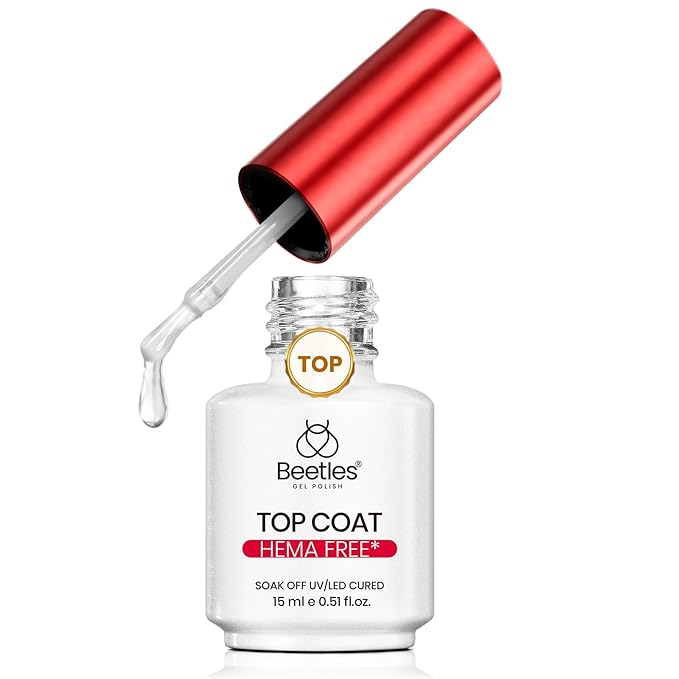 Beetles HEMA-Free Gel Top Coat 15ml, TPO Free No Wipe Top Coat Gel Polish 2026 Upgraded Formula Long Lasting U V LED for DIY at Home & Salon Manicure