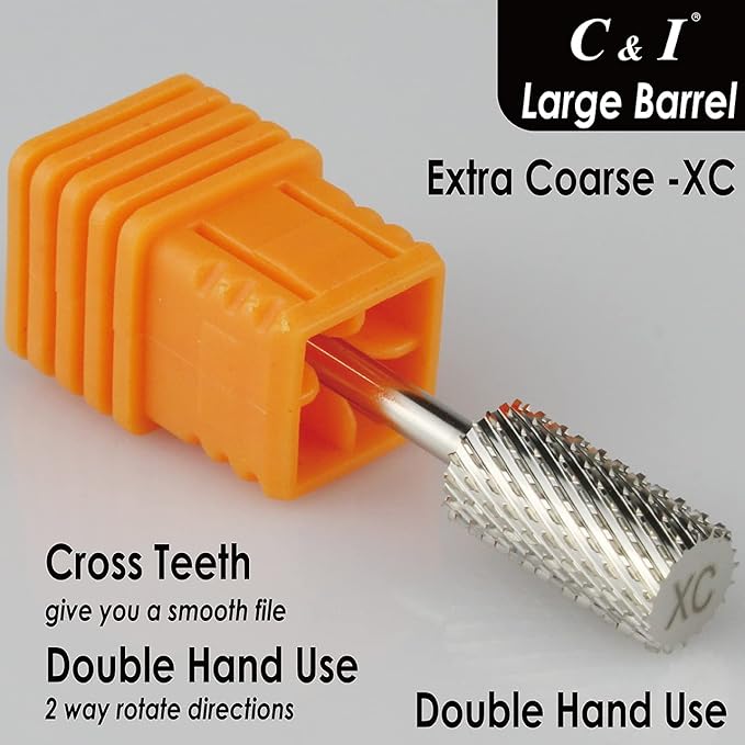 C & I Large Barrel Nail Drill Bits, Professional Electric File for Manicure Drill Machine, Nail Gels Remove, 3/32” (Extra Coarse -XC)