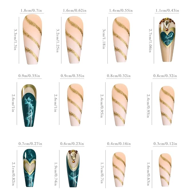 RTKHFZE French Tip Press on Nails Extra long Press on Fake Nails Square False Nails with Swirl and Blue Heart Designs Acrylic Press on Nails with Glue Stick on Nails for Women Nail Decorations