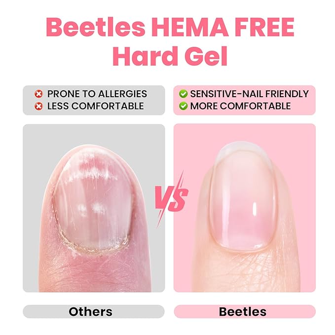Beetles HEMA-Free Hard Gel for Nails,0.5 oz Mini Size Pink 9 in 1 Builder Nail Gel for Sensitive Nails Extension Sculpting & Overlays UV/LED Lamp Cured Professional Nail Tech Use Women