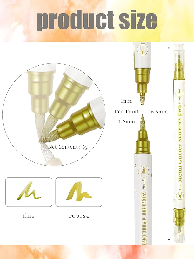10 Colors Double Ended Metallic Nail Art Marker Pens, 3D Metallic Nail Graffiti Dotting Drawing Point Pen Sets Nail Art Painted Pen Nail Design Kit for Nail Design Nail DIY Decoration