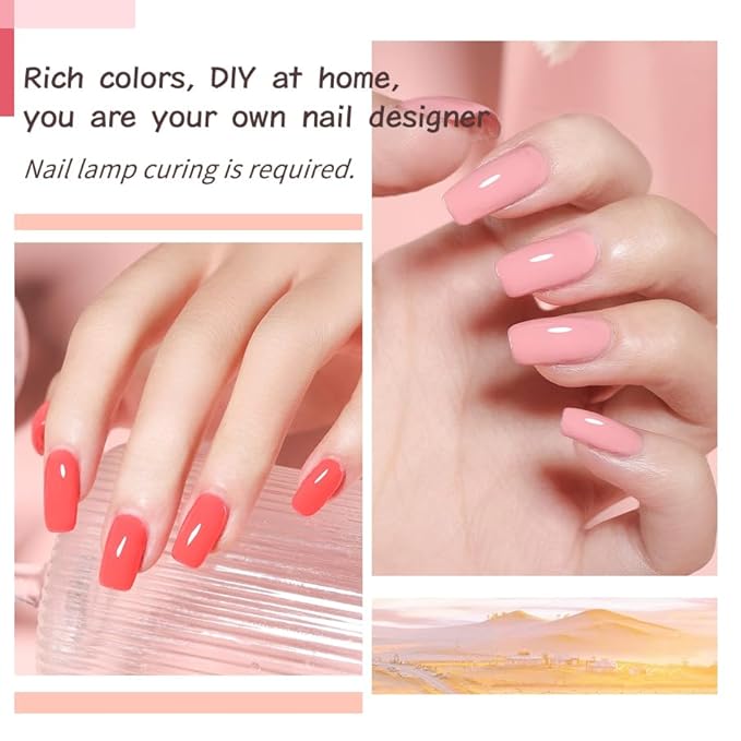 JR 9pcs 15ml Gel Nail Polish Set Red Nude Pink Gel Polish Kit Nude Pink Gel Polish Nail Art Manicure Salon DIY Soak Off UV LED Nail Gel Kit DIY Art Manicure