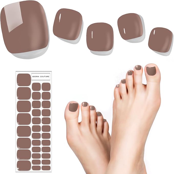 Semi Cured Gel Nail Strips – 32 Pcs Gel Pedicure Stickers - UV Nail Wraps for Toenails, Easy Application, Long Lasting, Salon Quality & UV Light Required - Coral Sand P