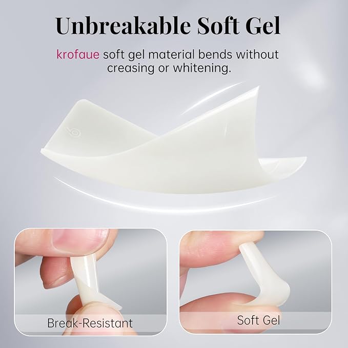 krofaue 500PCS Soft Gel False Nails Tips - Half Cover Acrylic Nail Tips 10 Sizes Lady French Style Acrylic Artificial Tip Manicure with Box for Nail Tips Art Salons and Home DIY