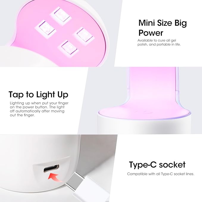 Gellen Solid Nail Glue Gel Kit - 8g Gel and 8w Mini UV Light LED Lamp for Cured Nails, Press on Glue for Acrylic Fake Tips, Salon Art DIY at Home