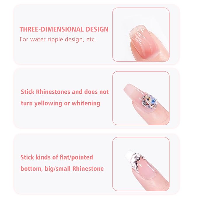 VARNAIL ELastic Gem Gel, No Wipe Stick Gel, Super Sticking Nail Gel Long Lasting Gel, Universal Gem Gel for Rhinestones and Nail Accessories (Ultra Stiky -Maltose 15g)