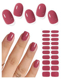 Semi Cured Gel Nail Strips (Dry Rose Red), 20 Pcs Gel Nail Wraps, Stickers, UV Light Required, Salon Quality