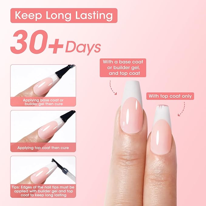 Gellen Short French Tip Press on Nails - Square Gel Nail Tips Press on Nails Short, No Fade Out Acrylic Fake Nails, 150pcs Seamless Fit Glue one Nails, Classic White