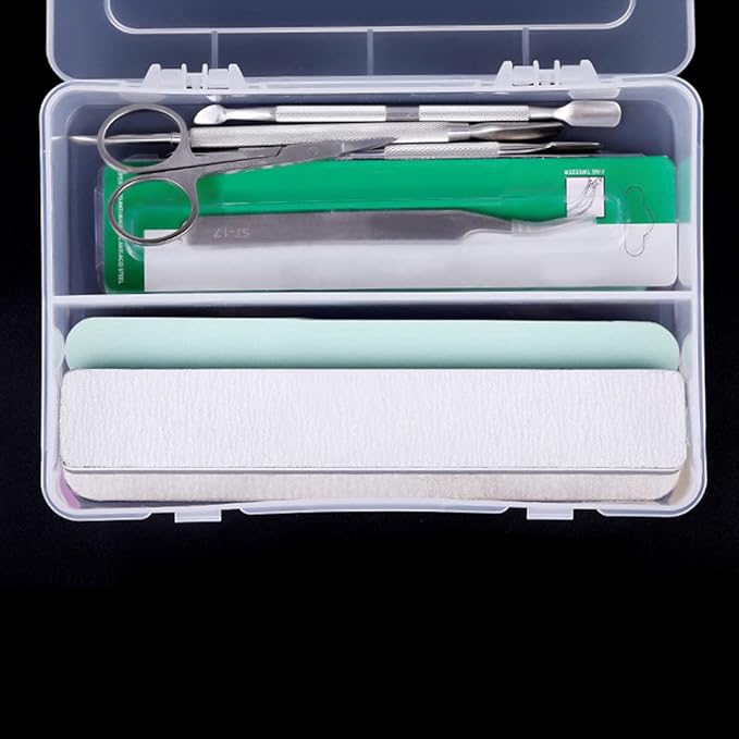 Plastic Nail Art Tools Organizer Nail Brushes Container Case Manicure Tools Holder Double Layers Large Capacity Nail Tools Storage Box (clear)