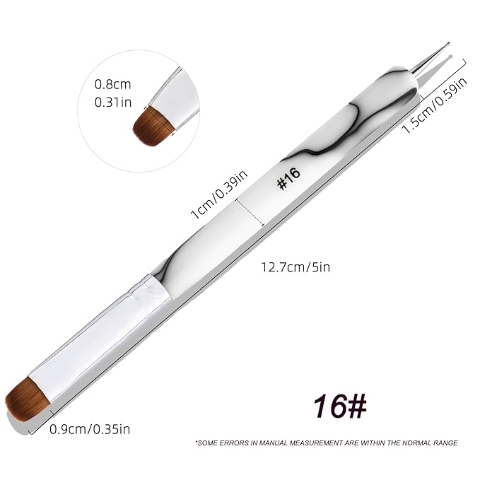 French Manicure Brush -2 Way Nail Art Brush with Dotting Manicure Tool for Manicure Cuticle Clean Up Nail Art Design- Professional Nail Salon Quality Brush, Nail Dotting Pen (White, 16#)