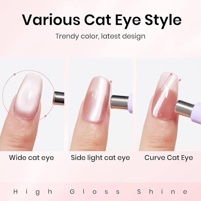 MIZHSE Pink Cat Eye Gel Nail Polish, 12mL, Glossy Finish, Cat Eye Effect with Magnet, Non-Toxic, Salon Quality, DIY Home Manicure
